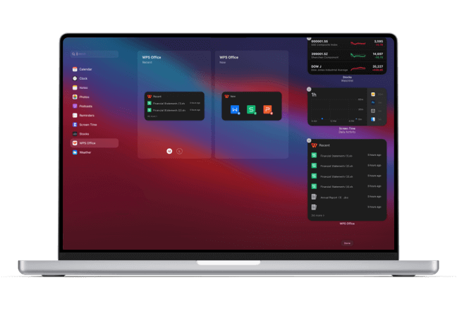 WPS Office para Mac es compatible con varios widgets