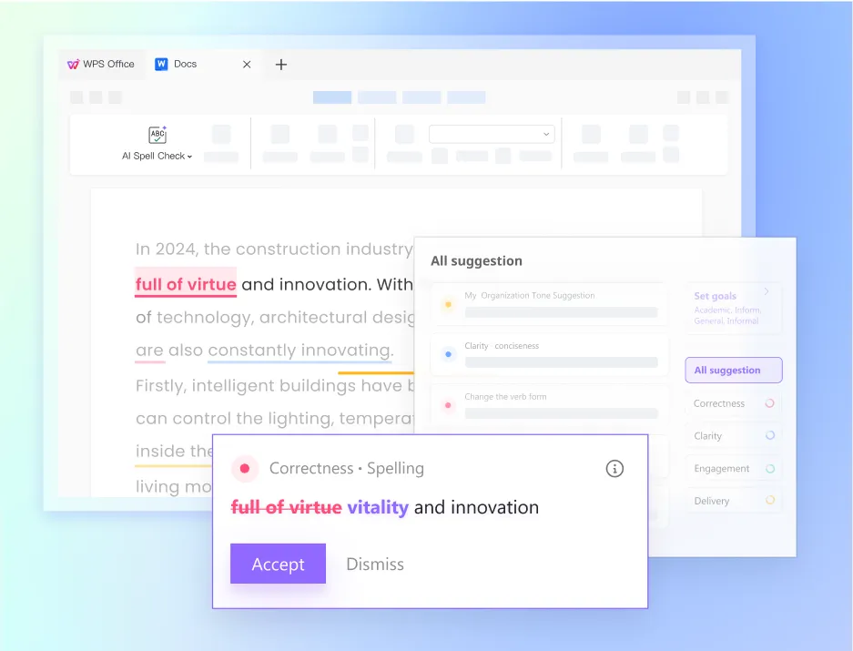 WPS AI Corrige, Corrige y Parafrasea tu texto fácilmente