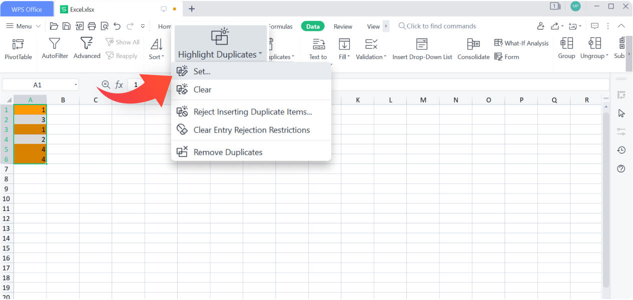 Resalta duplicados en Excel con WPS Spreadsheet