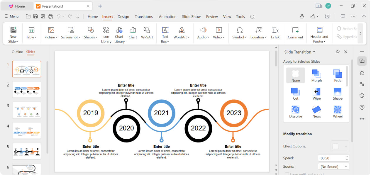 Añade una línea de tiempo en PowerPoint con WPS Presentation