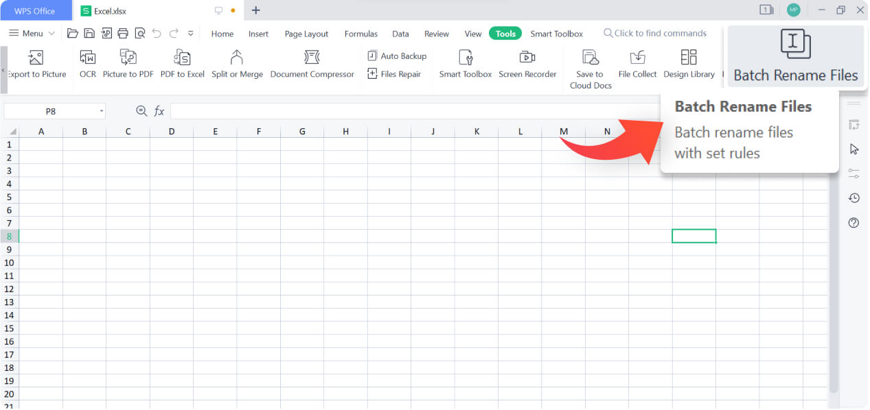 Cambia el nombre de archivos de Excel por lotes con WPS Spreadsheet