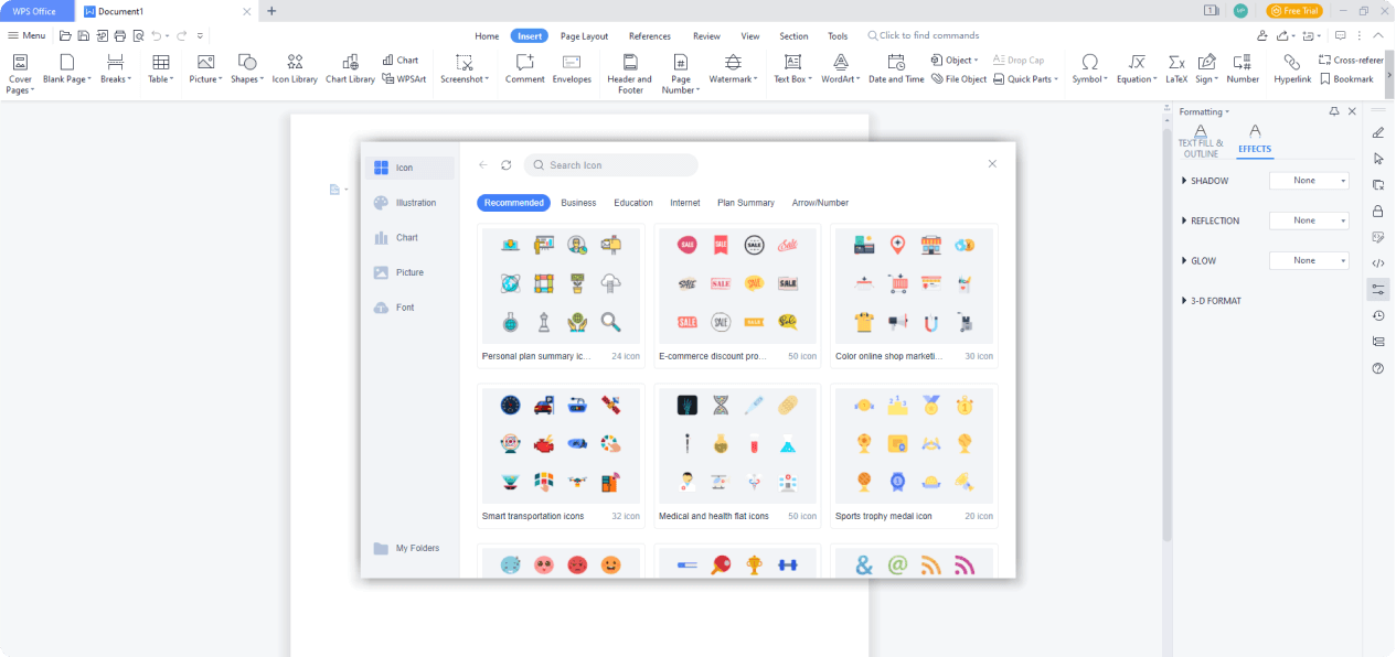 WPS Writer ofrece iconos e imágenes integrados