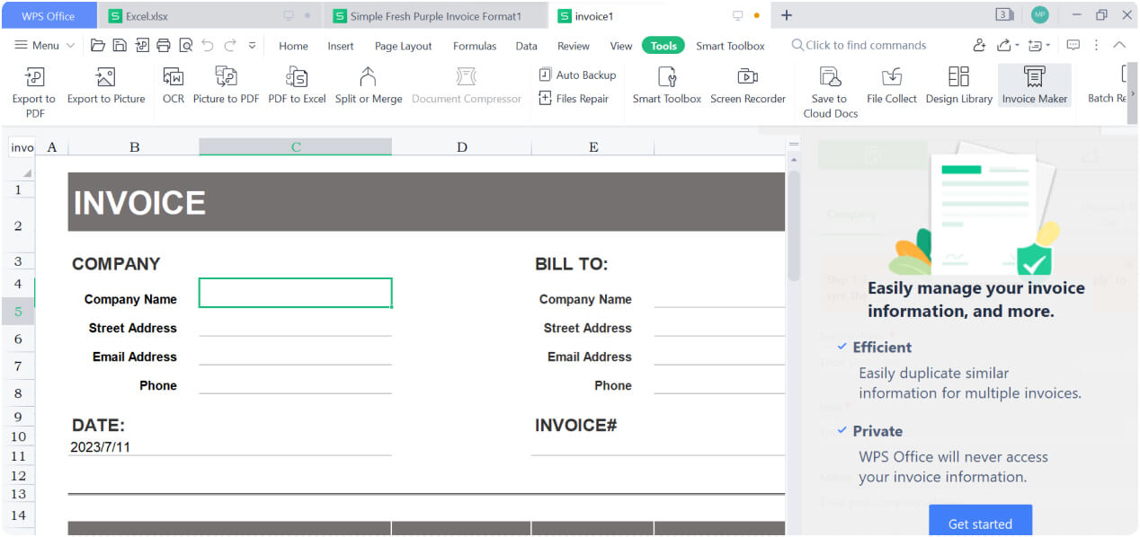 WPS Spreadsheet ofrece la herramienta Creación de facturas