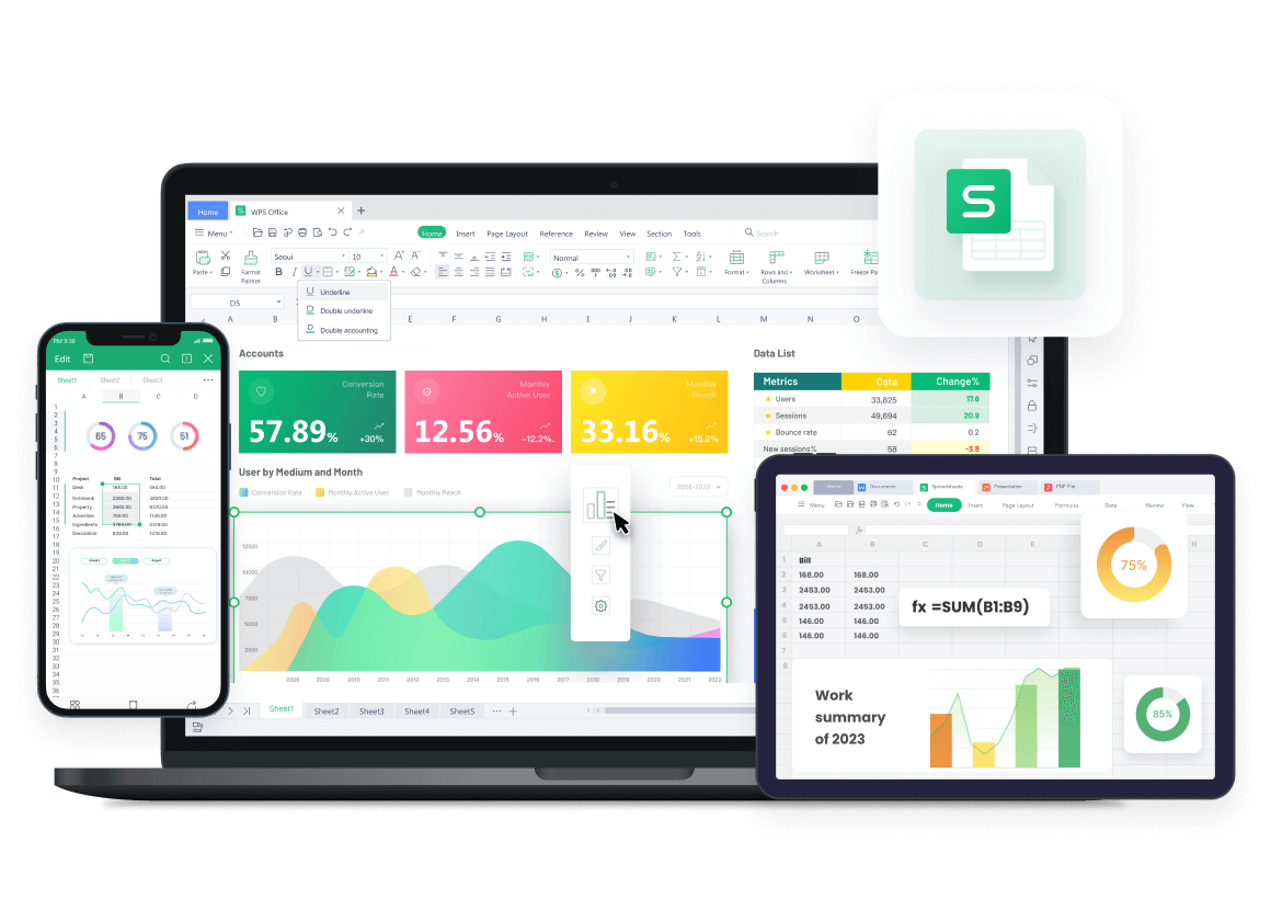 WPS Spreadsheet para PC Windows, Mac, Linux, Android, iOS